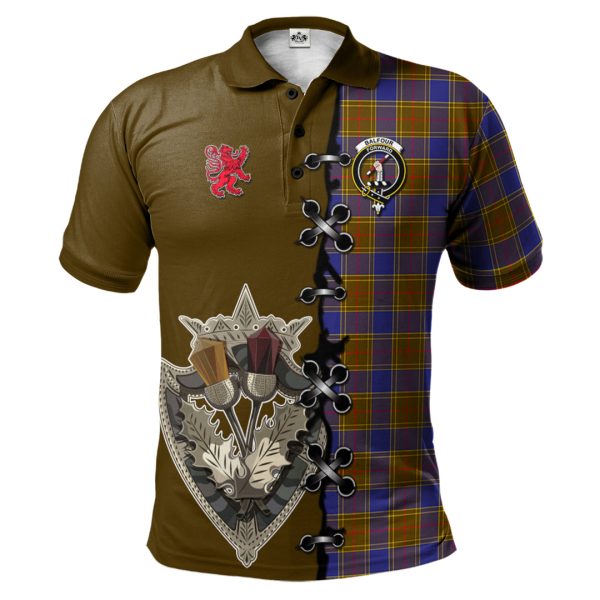 Balfour Modern Tartan Polo Shirt - Lion Rampant And Celtic Thistle Style Online