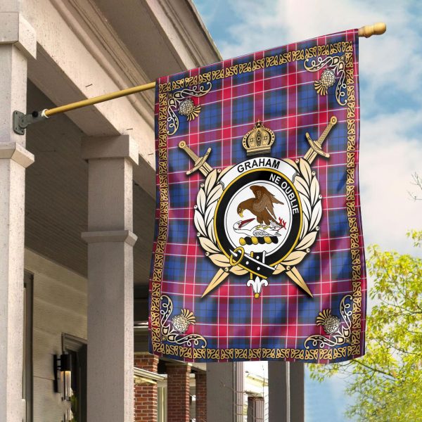 Graham of Menteith Red Tartan Crest Garden Flag - Celtic Thistle Style Online Hot Sale
