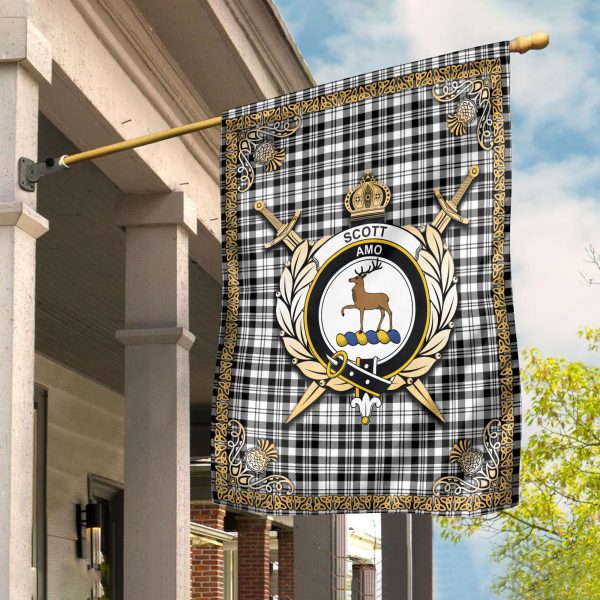 Scott Black & White Modern Tartan Crest Garden Flag - Celtic Thistle Style on Sale