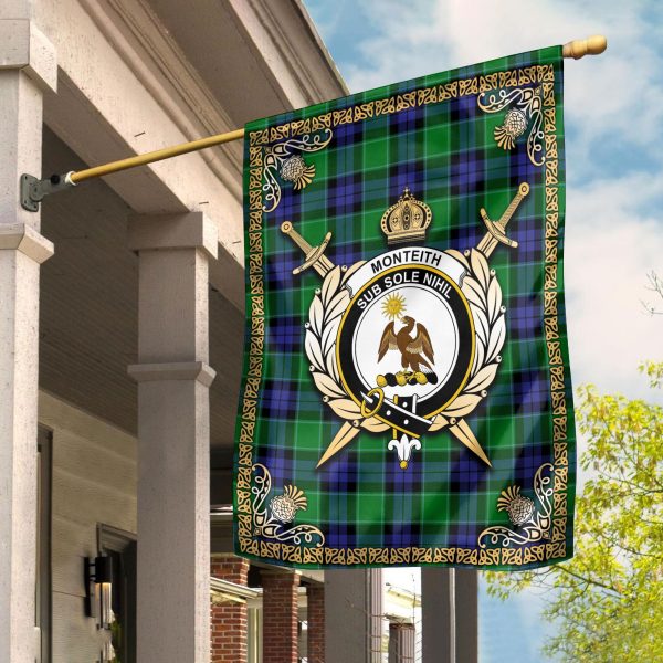 Monteith Tartan Crest Garden Flag - Celtic Thistle Style Discount