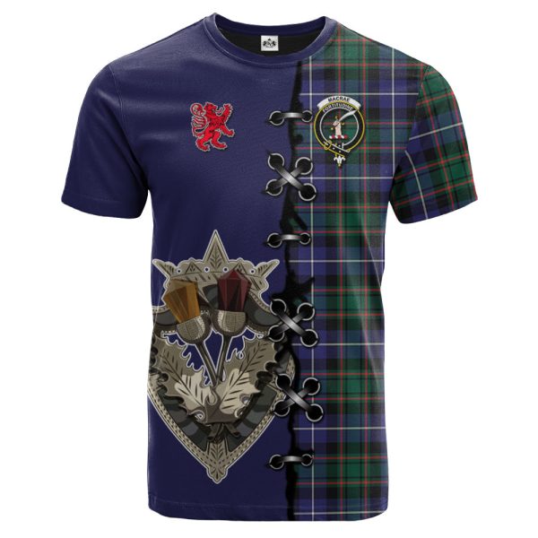 MacRae Hunting Modern Tartan T-shirt - Lion Rampant And Celtic Thistle Style Online Sale