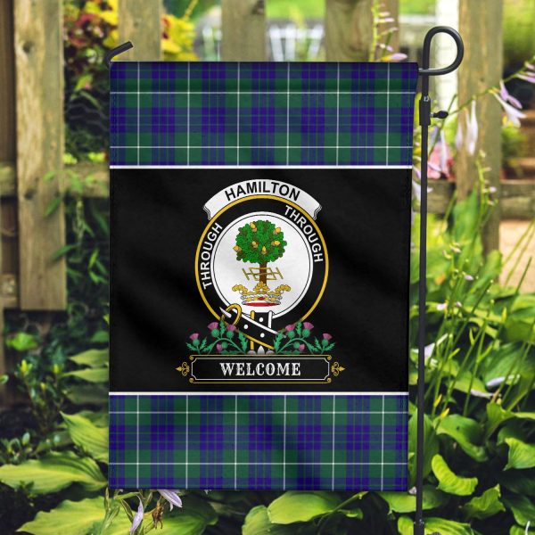 Hamilton Hunting Modern Tartan Crest Garden Flag - Welcome Style For Sale