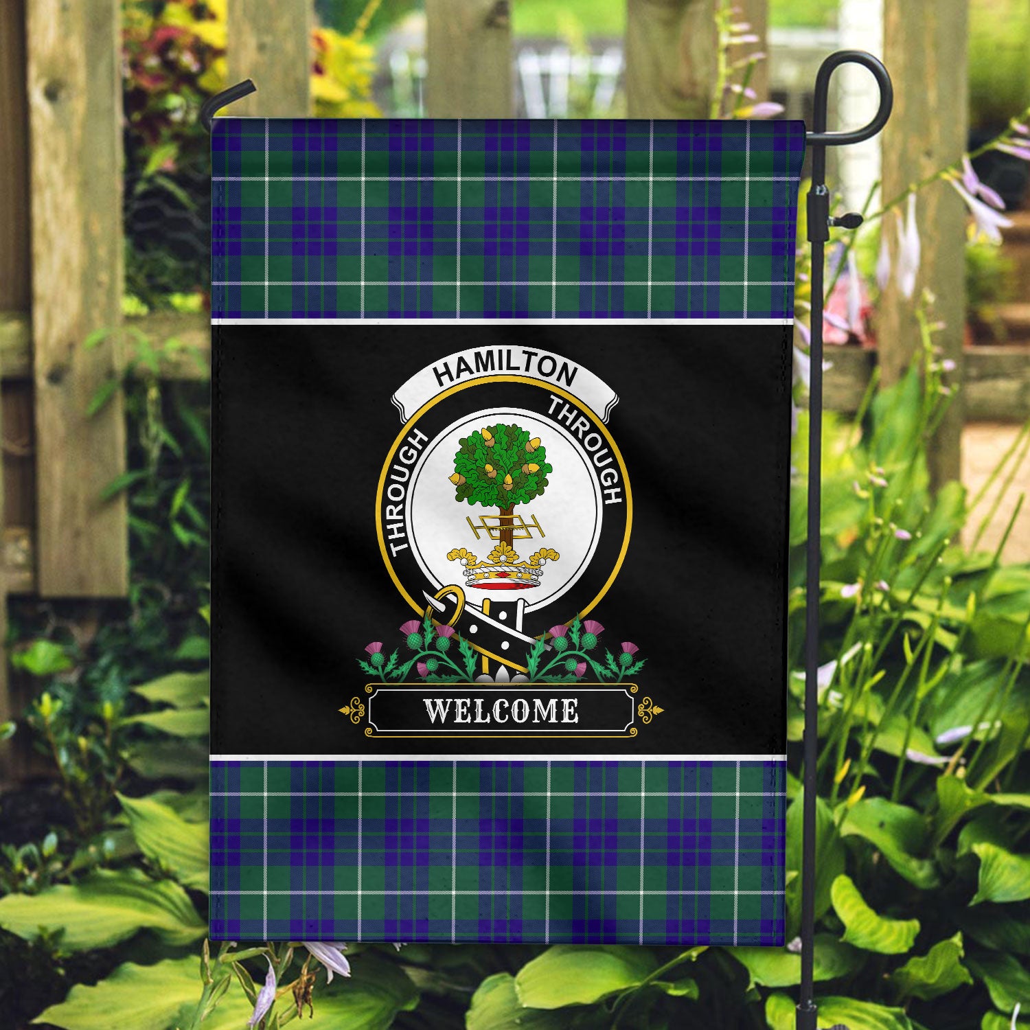 Hamilton Hunting Modern Tartan Crest Garden Flag – Welcome Style For Sale