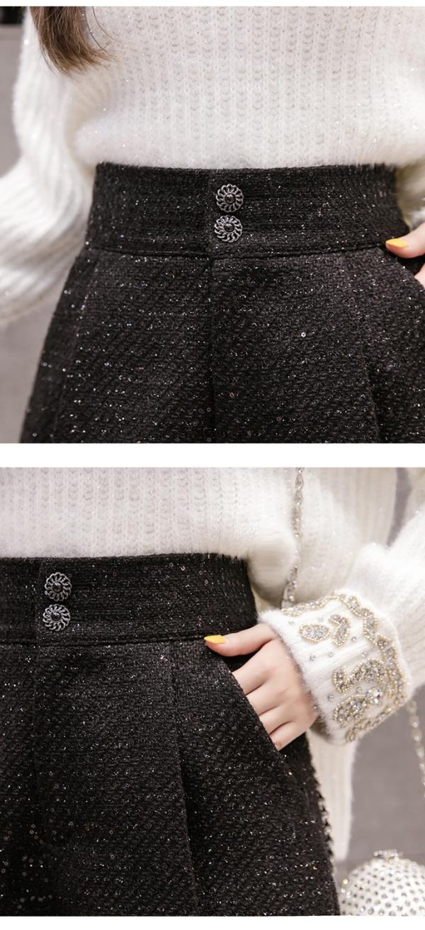 Woolen Shorts Women Solid Pattern High Waist Sequin Tweed Short Pants Cheap - Image 5