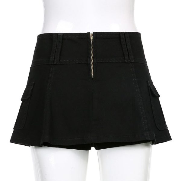 Casual Zipper Fly Short Denim Skirt Summer Low Waist Mini Jeans Skirt Sale - Image 3