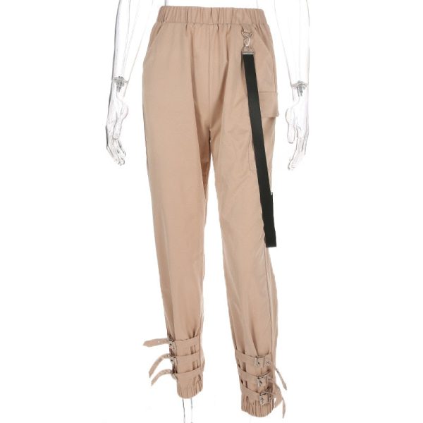 Women Suit Crop Tops Pants Two Piece Casual Sets Buckle Streetwear Set Online - Image 2