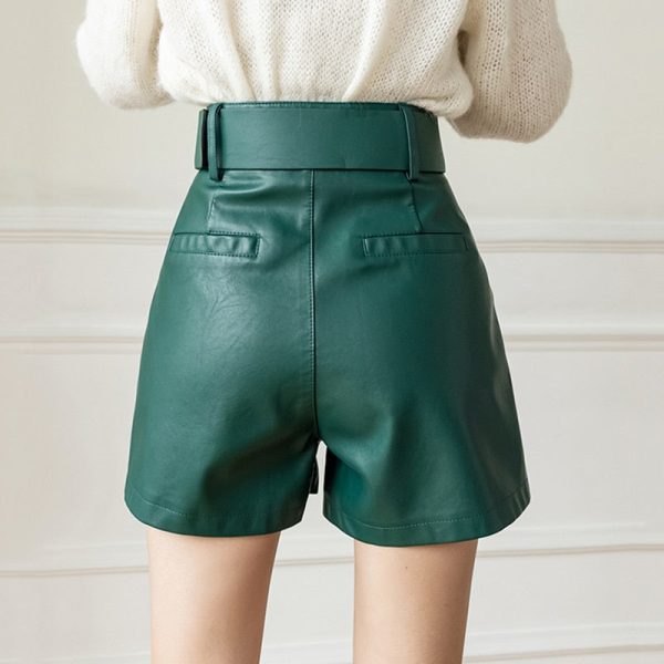 Leather Shorts Loose High Waist Shorts With Belt Fashion Short Online Hot Sale - Image 4