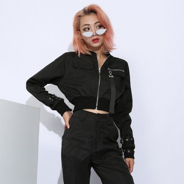Women Suit Crop Tops Pants Two Piece Casual Sets Buckle Streetwear Set Online - Image 3